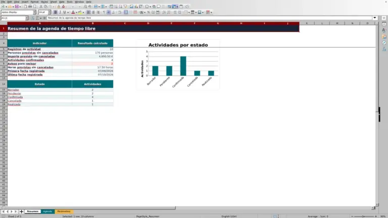 Vista previa de Agenda de tiempo libre en circuito con Excel