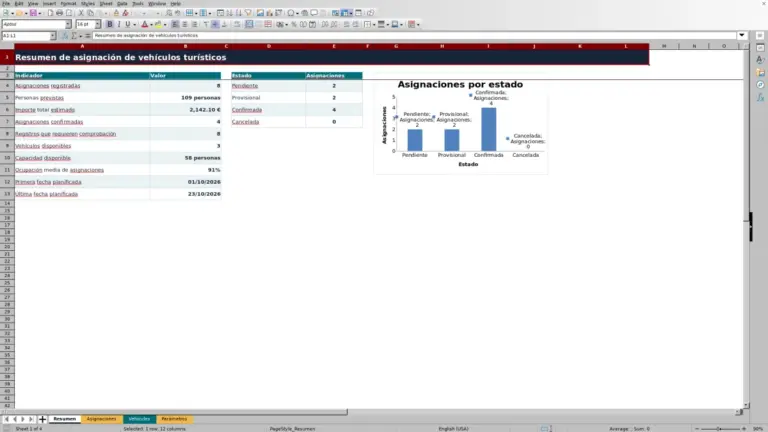 Vista previa de Plantilla de asignación de vehículos turísticos en Excel