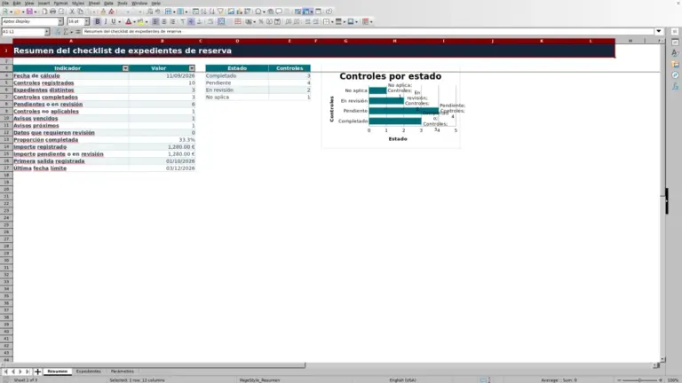 Vista previa de Checklist de expediente de reserva en Excel