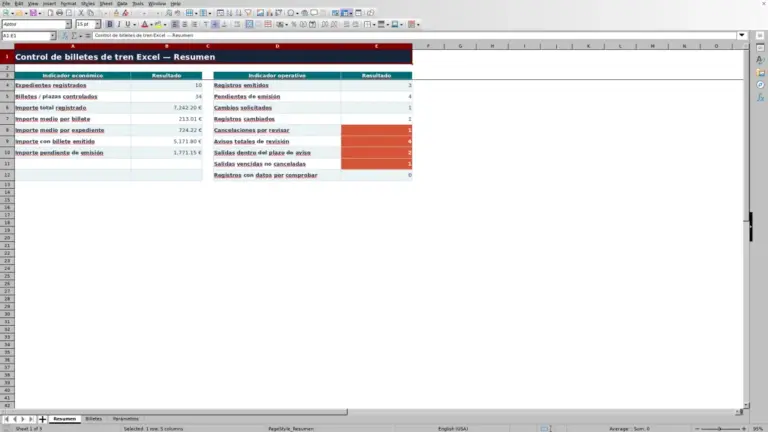 Vista previa de Control de billetes de tren en Excel para agencias