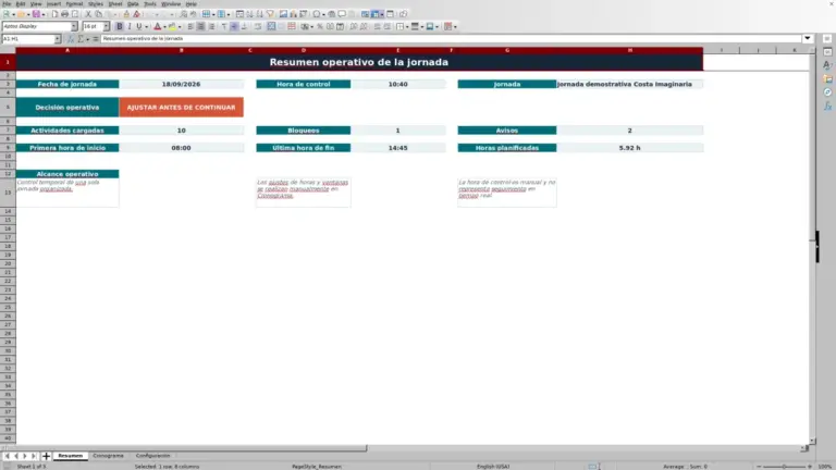 Vista previa de Cronograma diario de viaje organizado en Excel