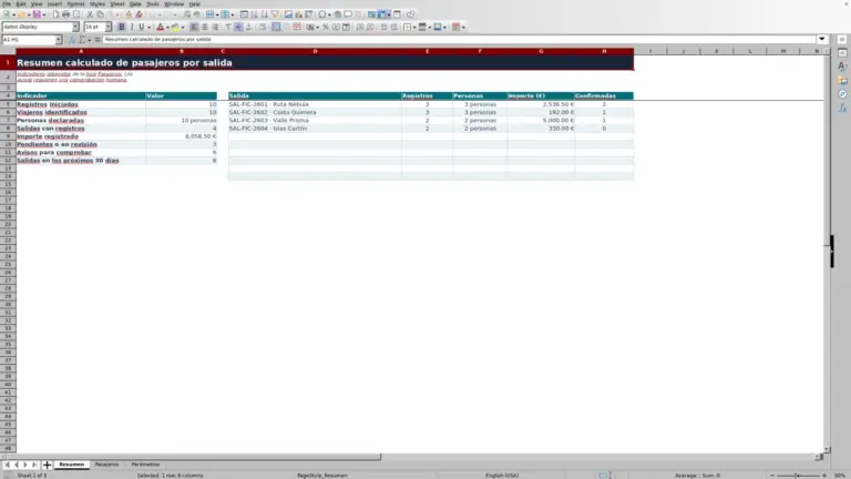 Vista previa de Lista de pasajeros por salida en Excel: plantilla operativa