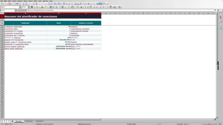 Vista previa de Planificador de conexiones de transporte en Excel