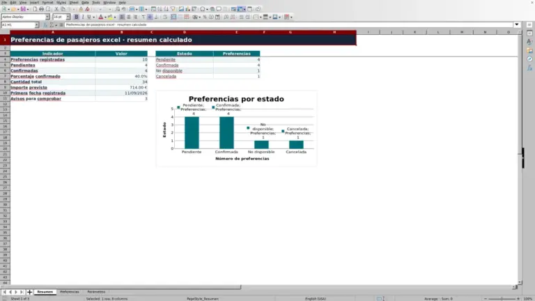 Vista previa de Plantilla Excel de preferencias de pasajeros para agencias